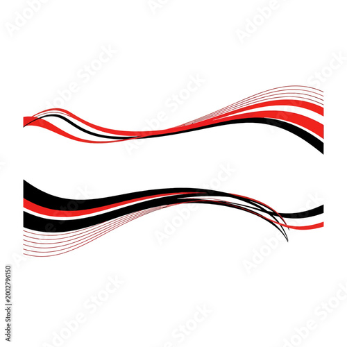 Abstract red and black wavy lines on a clean white background