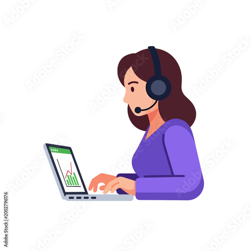 A professional customer service agent working on a laptop computer