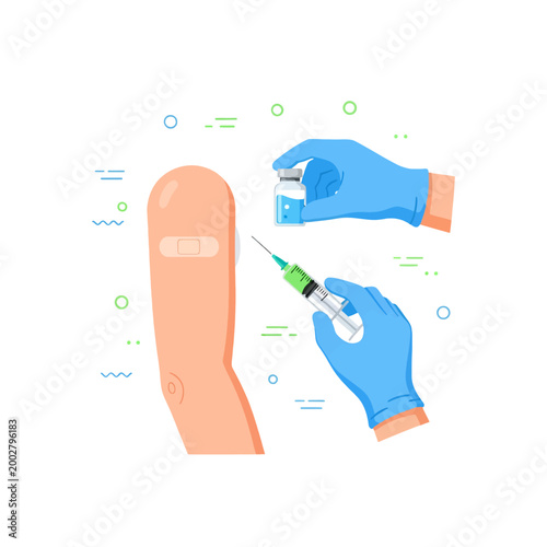 A medical professional prepares a vaccine injection for a patient arm