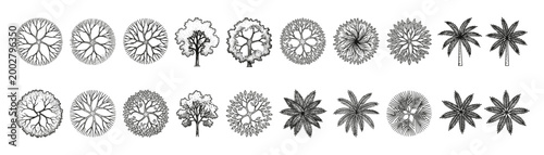 Top view tree collection. High resolution set of professional landscape architecture tree icons rendered from top view.