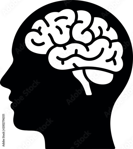 Silhouette of human head with brain illustration inside