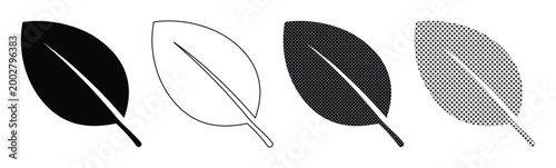 Quadro em tela Minimalist Leaf Icon Set, four distinct black and white vector leaf designs, sim