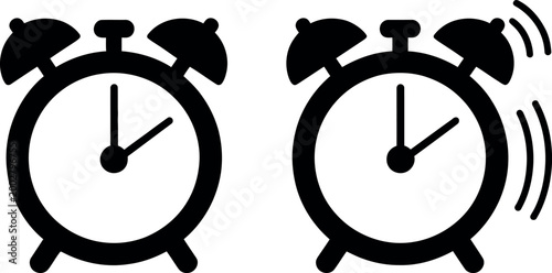 Simple alarm clock icon with sound waves showing ringing alert