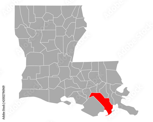 Karte von Lafourche in Louisiana