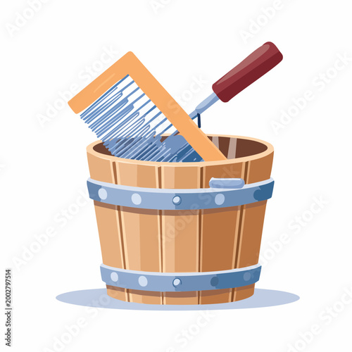 Wooden Bucket with Sauna Accessories