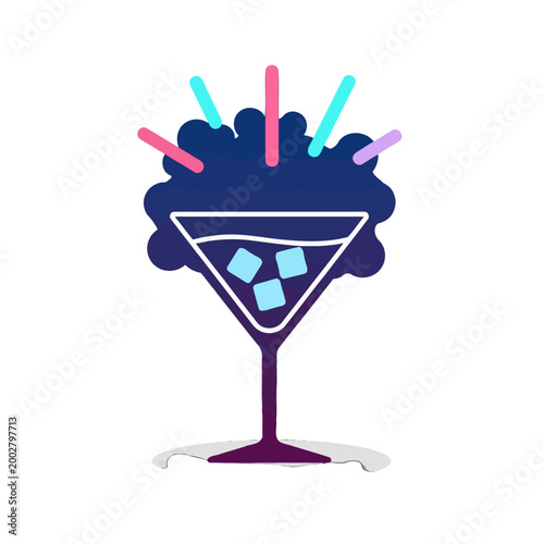 A colorful illustration of a refreshing cocktail drink with ice cubes