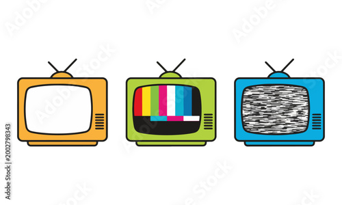 Retro Television Icons with Color Bar and Static Vector