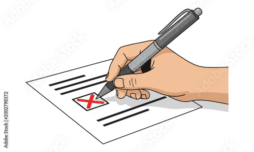 Hand Marking Red X in Checkbox on Document Form