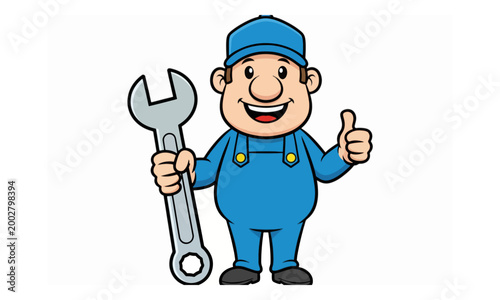 Mechanic Character Holding Wrench Giving Thumbs Up Illustration