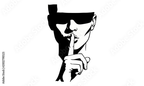 Person Making Silence Gesture with Finger on Lips Minimalist Vector