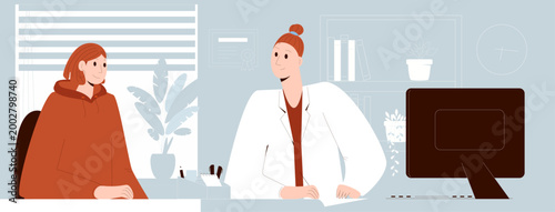 Doctor Consultation with Patient in Modern Clinic Flat Design Healthcare
