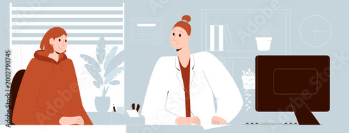 Doctor Consultation with Patient in Modern Clinic Flat Design Healthcare 