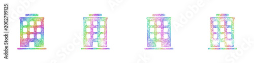 Multicolored sketch apartment building icon design set