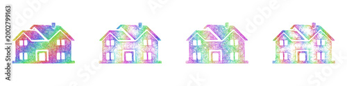 Rainbow color sketch villa icon design set