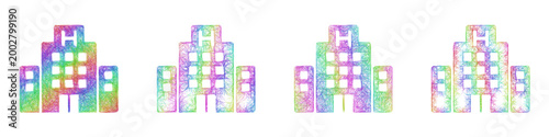 Multicolored sketch hospital icon design set