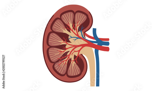 Human Kidney Cross Section Anatomy Vector Illustration