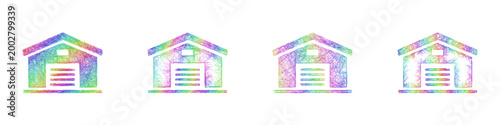 Rainbow sketch warehouse icon design set
