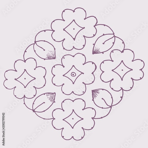 Editable hand drawing of traditional rangoli design element illustrations.