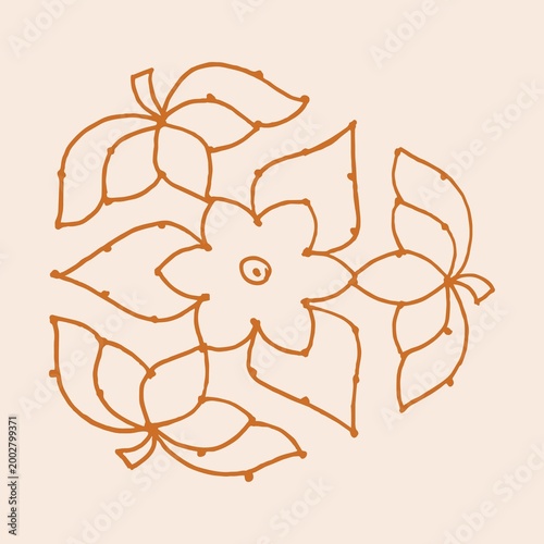 Editable hand drawing of traditional rangoli design element illustrations.