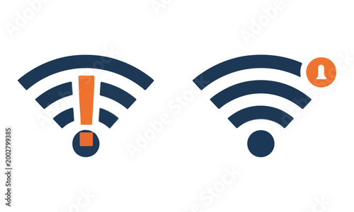 Wifi signal icon with alert exclamation and notification symbol