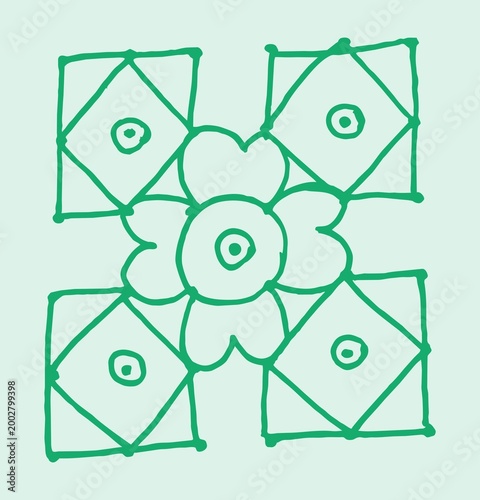 Editable hand drawing of traditional rangoli design element illustrations.