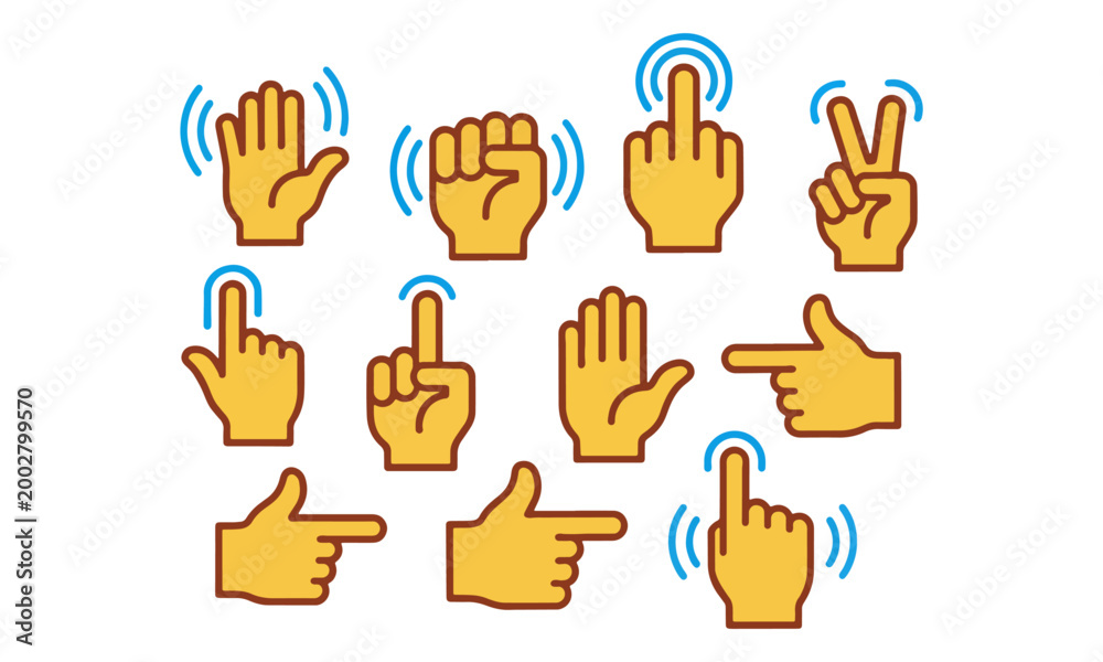 Fototapeta premium Hand Gesture Icons for Touchscreen Interaction on White Vector Set