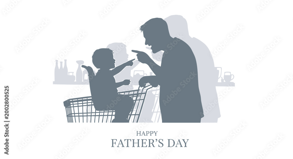 Naklejka premium Father's Day, Happy Father's Day, Silhouette, Family, Grayscale, Vector Illustration