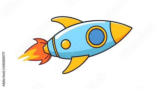 cute cartoon rocket spaceship, simple geometric shapes, bright colors, isolated on white background, flat design