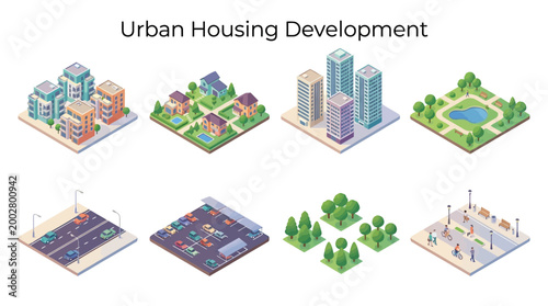 Urban Housing Development with Apartment Buildings Roads Parks and Public Spaces