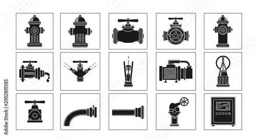 Collection of Industrial Equipment Icons and Silhouettes.