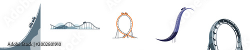 Tableau sur toile Roller Coaster Vector Flat Design Amusement Park Ride Loop Track Illustration Se