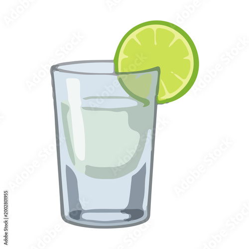 Tequila Shot Glass with Lime Slice Illustration
