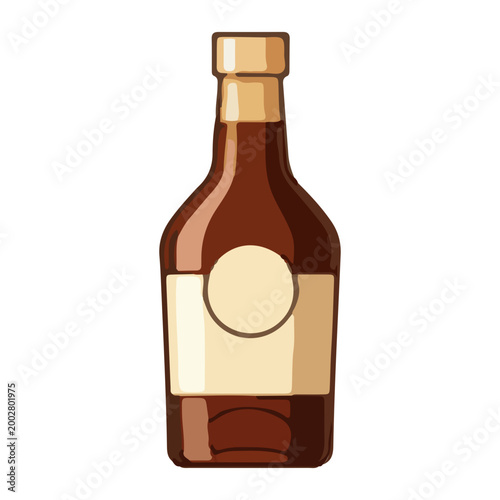 Brown glass bottle with blank label isolated vector illustration