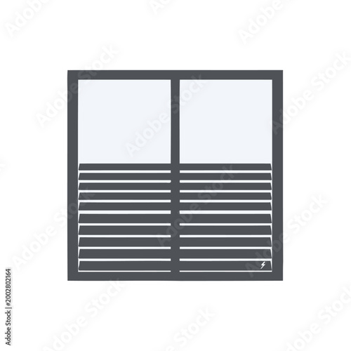 A simple illustration of a window with closed horizontal blinds on a white background