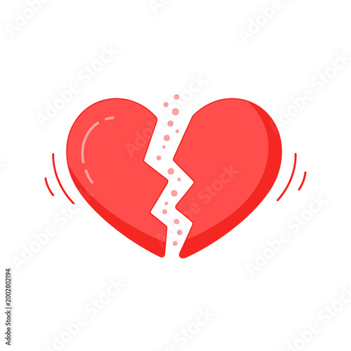 A simple illustration of a red heart split into two separate pieces