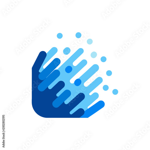 A modern abstract graphic design featuring blue motion streaks and floating circles