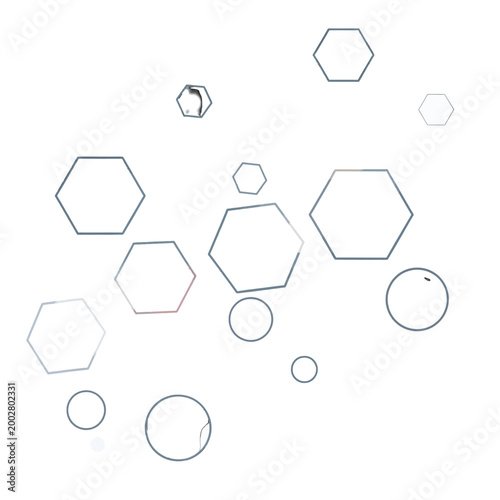 A collection of various geometric shapes floating on a clean white background