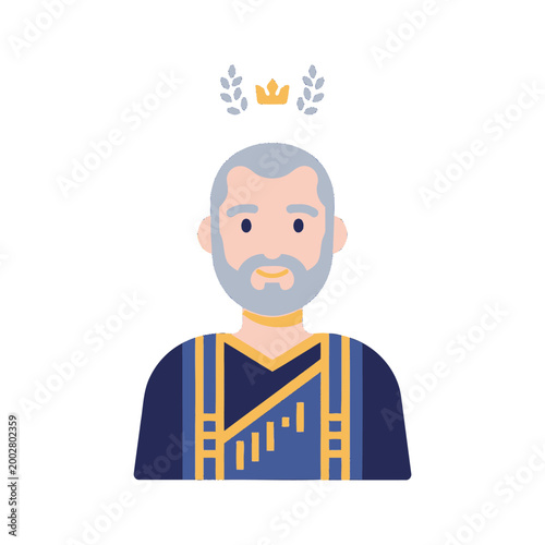 A flat vector illustration of a mature man wearing a golden crown and royal robes
