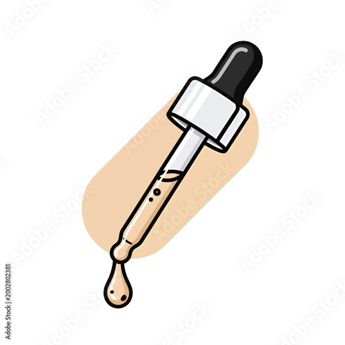 A simple illustration of a glass dropper with a liquid drop falling down