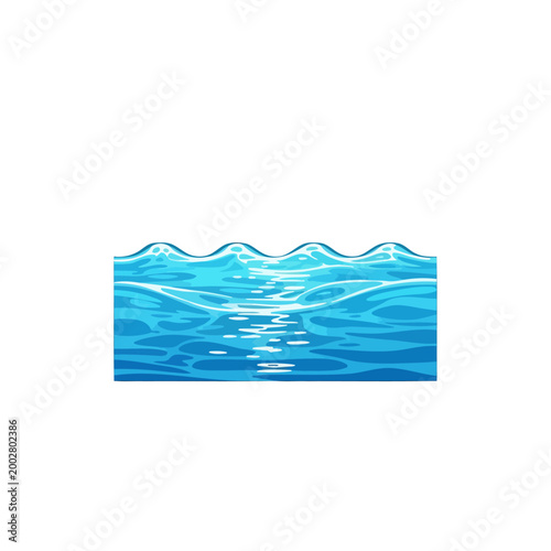 A stylized illustration of blue ocean waves moving across a horizontal surface