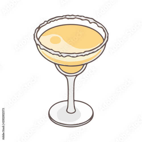 Isometric Margarita Cocktail Illustration with Salted Rim