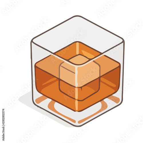 Isometric Whiskey Glass with Ice Cube Illustration