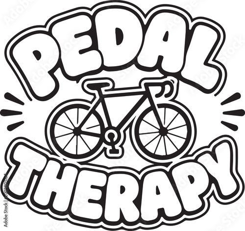 A dynamic graphic of a bicycle with Pedal Therapy text suggesting a therapeutic outdoor activity. 