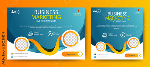 Business Conference live webinar banner invitation and social media post template. Business webinar invitation design. Vector	