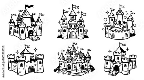 This enchanting image showcases various imaginative castle designs, symbolizing dreams, fantasy worlds, and the magical adventures that await in fairy tales and stories.