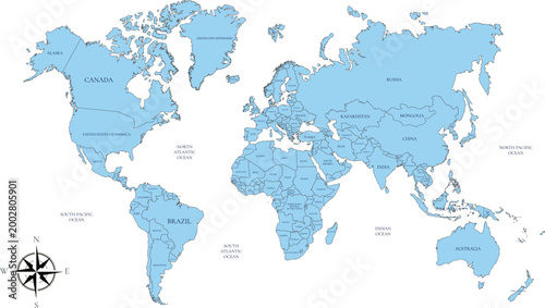 World map with country borders political geography illustration global business 