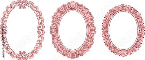 Schilderij op canvas Intricate Oval Decorative Frame Set with Circular, Scalloped, and Floral Pattern