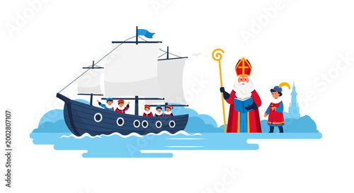 Saint Nicholas Arrival with Boat and Helpers