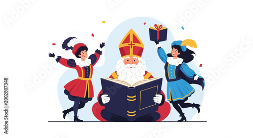 Saint Nicholas and Helpers Celebrate with Gifts and Book
