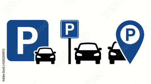 Car parking icon set. Public parking and parking location symbol - stock vector.